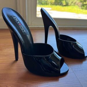 Pleaser Devious Domina 101 Black Patent Open-Toe Stiletto Mules 6in Heel